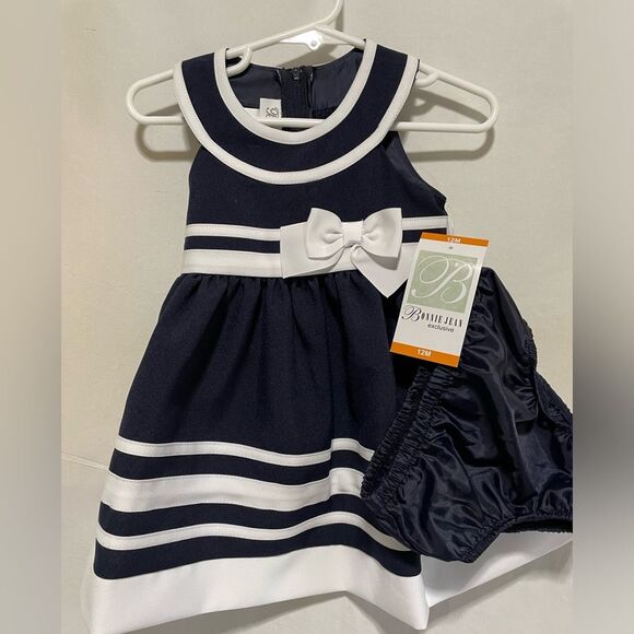 Bonnie Jean Exclusive dress w/ bloomers. 12 months. NWT. Navy/White - Picture 3 of 10